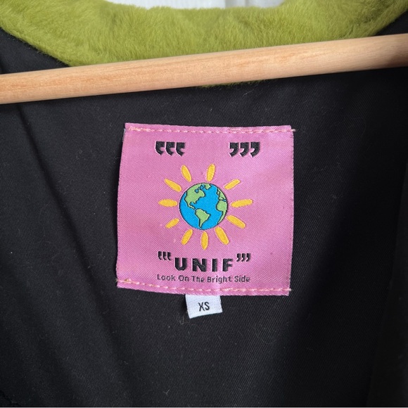 UNIF Debbie Jacket Green Fuzzy Snap Button Oversized Size XS - Picture 8 of 13